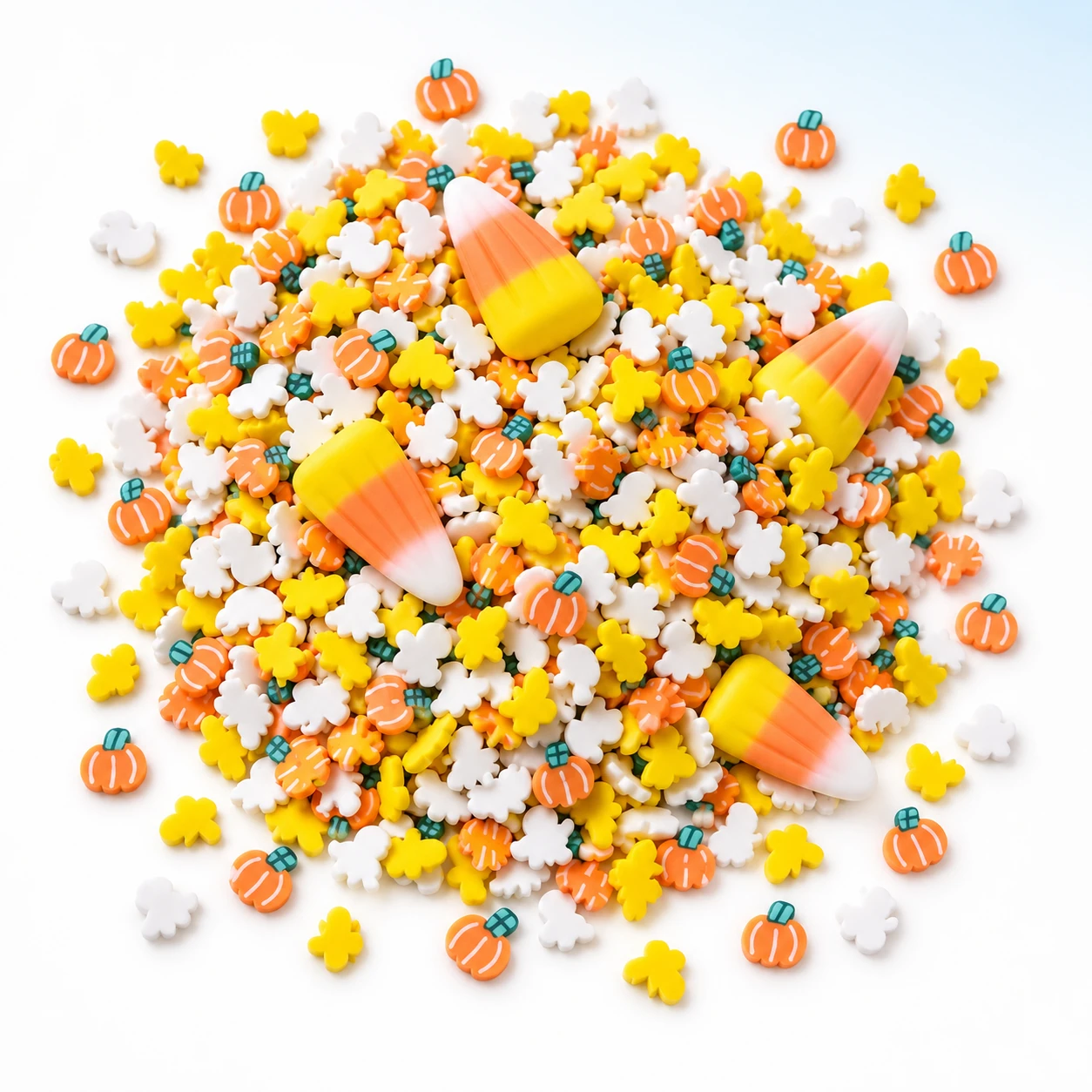 Candy Corn & Pumpkin Filler Mix on a bright white studio background, SLM574