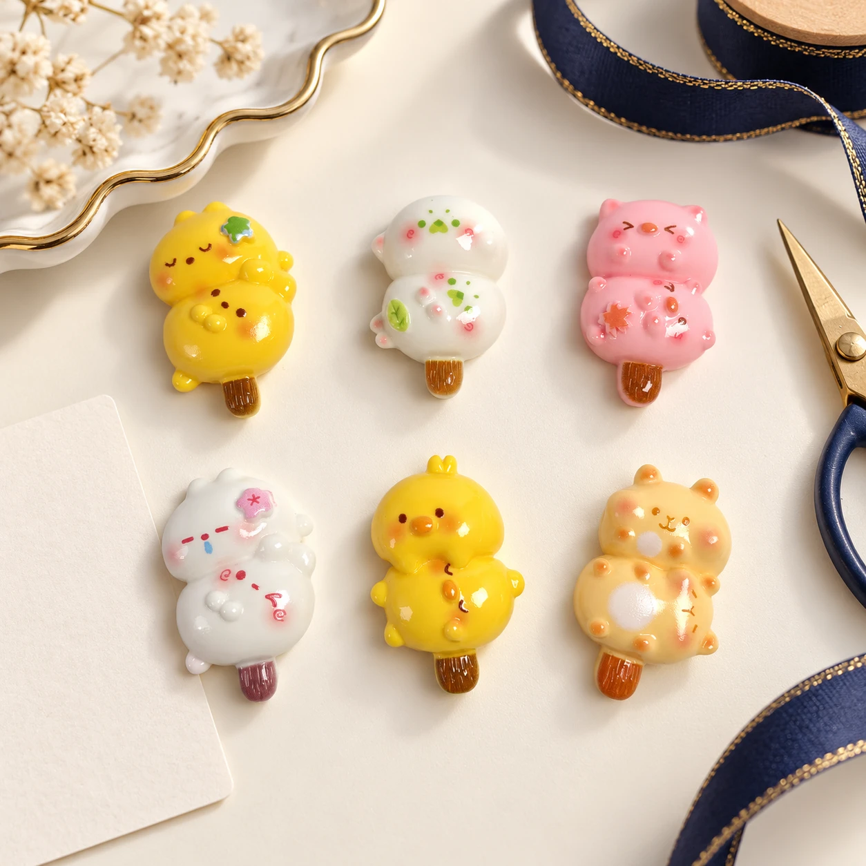 Animal Skewer Resin Charms RW001383 in an illustrative craft workspace