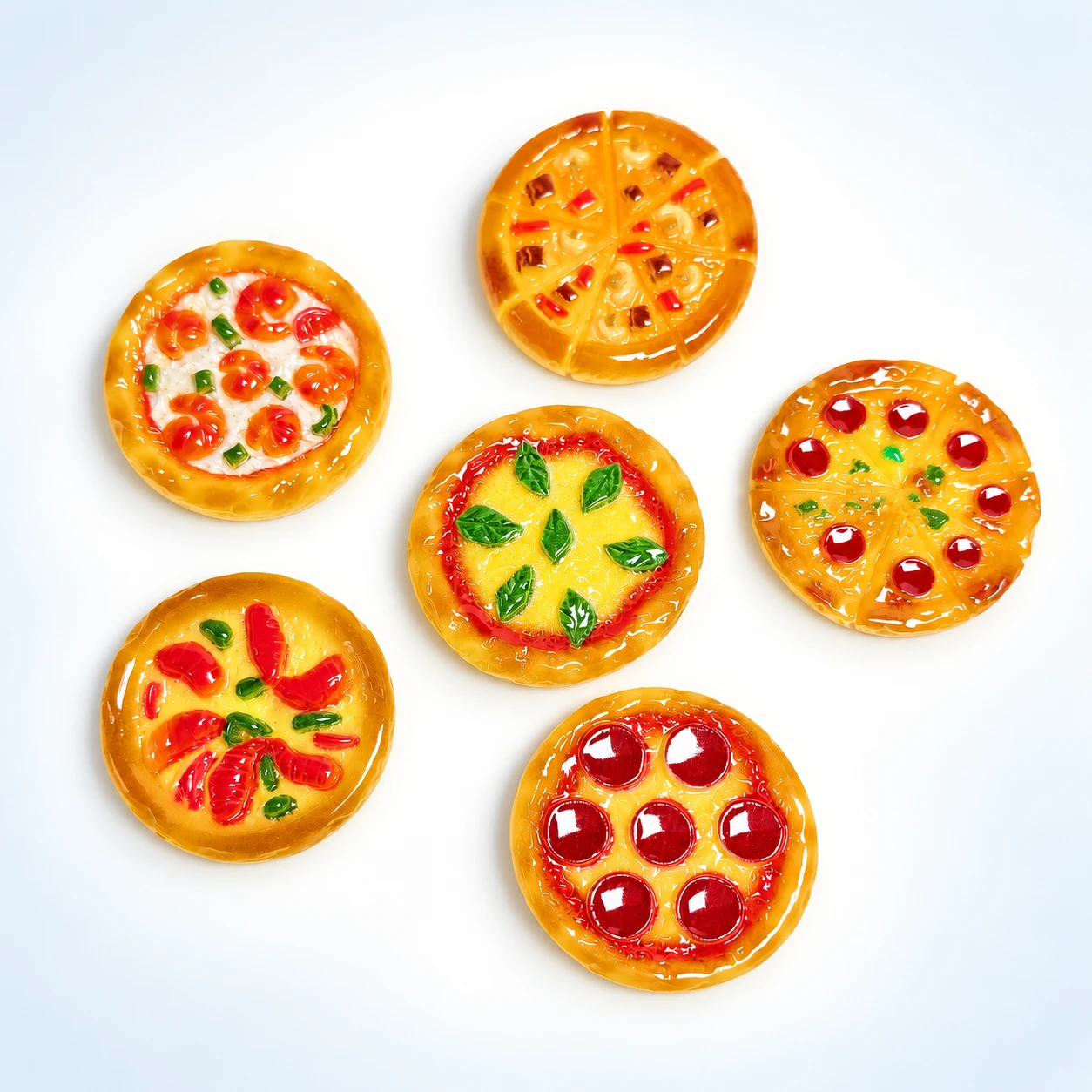 Assorted Pizza Resin Charms RW002493 on a clean light studio background