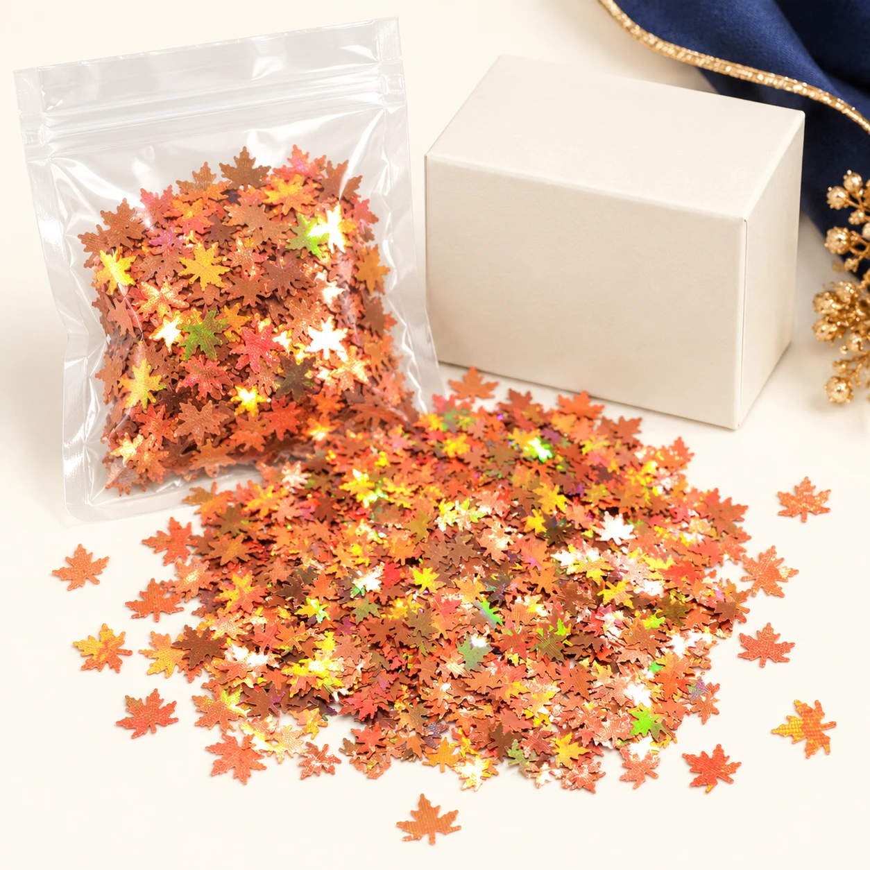 Autumn Maple Leaf Sequins MA119 with illustrative private-label packaging