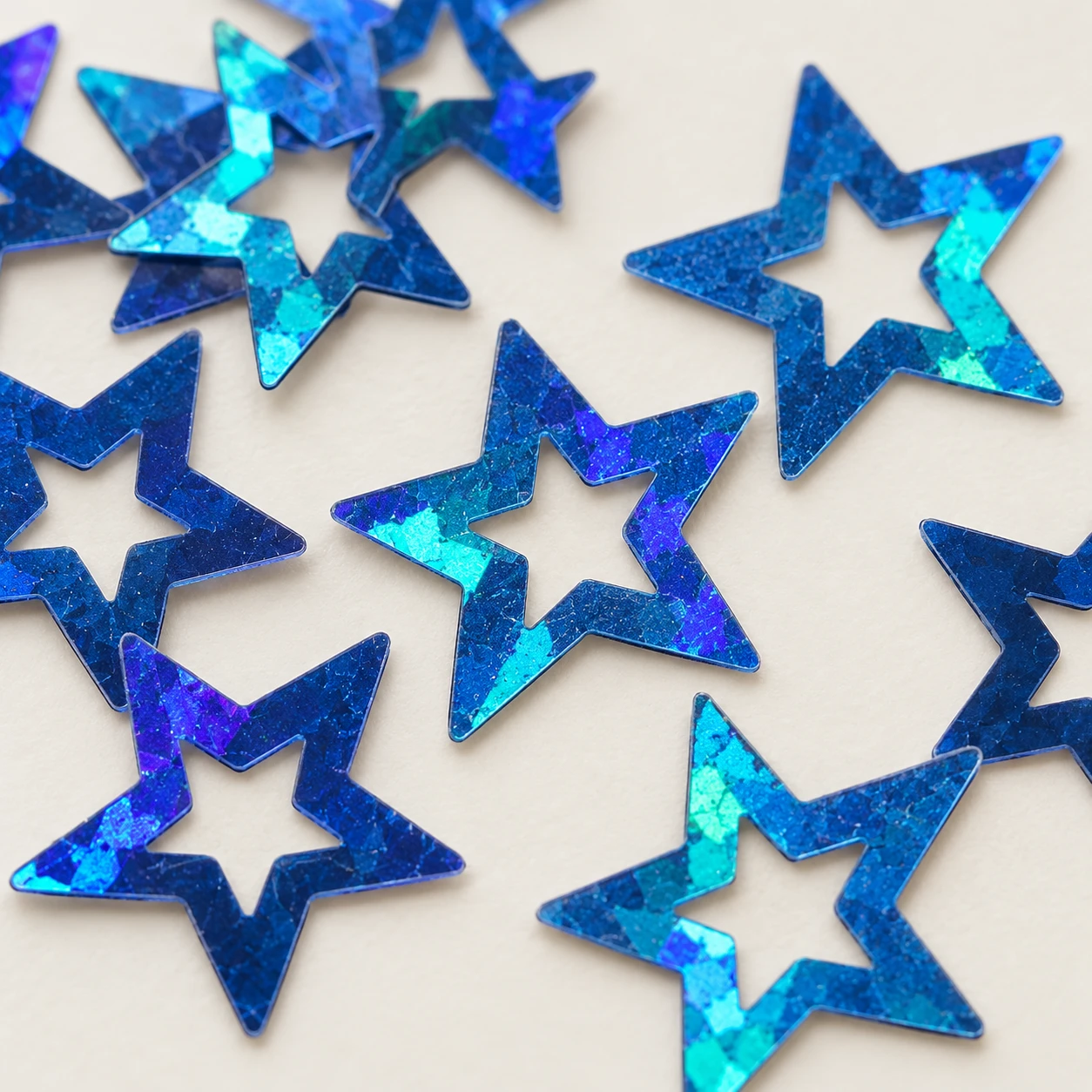 Blue Holographic Hollow Star Sequins MA259 close-up showing the decorative shape and finish