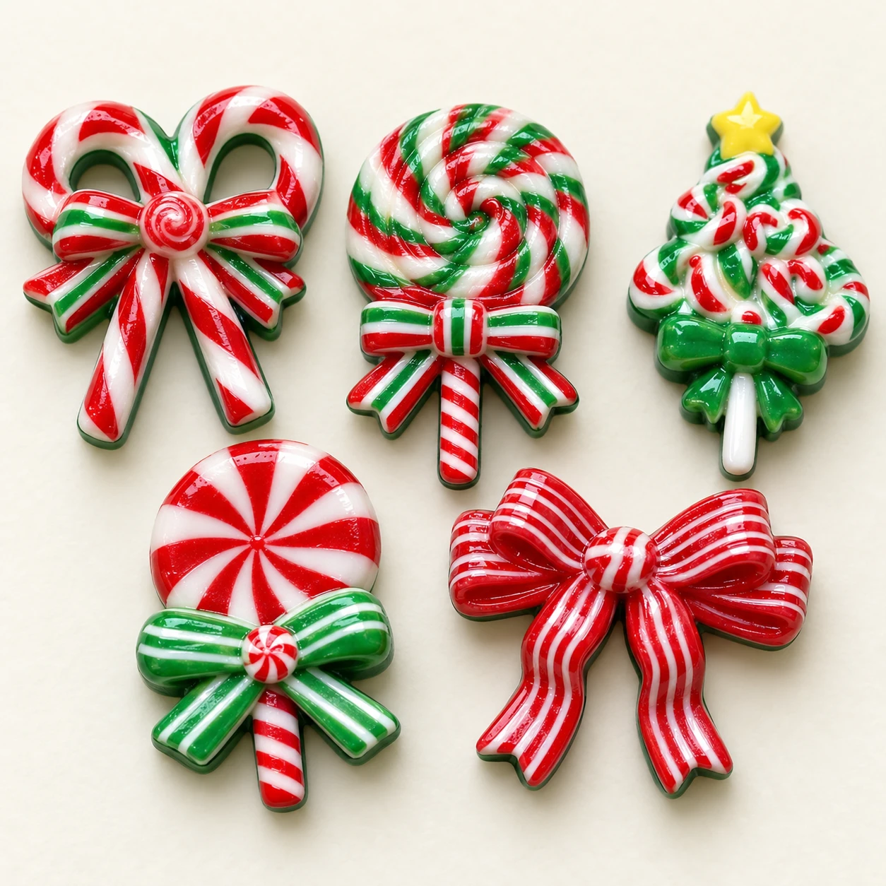 Christmas Candy and Tree Resin Charms RW0020557 close-up showing the decorative shape and finish