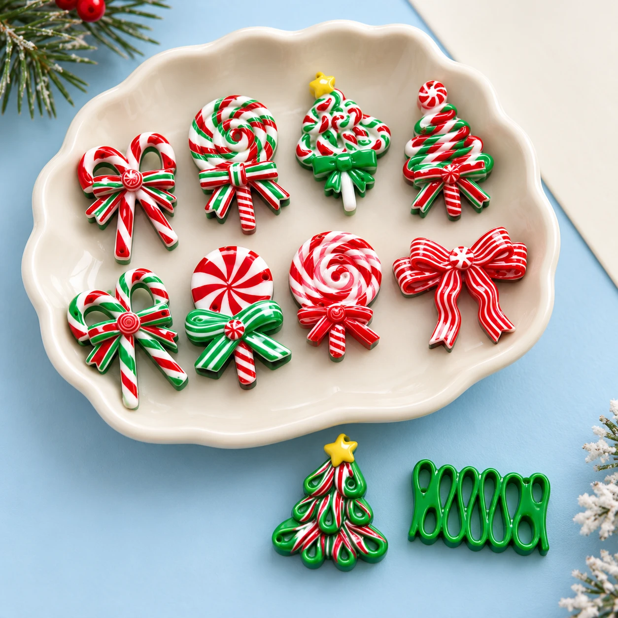 Christmas Candy and Tree Resin Charms RW0020557 displayed for assortment selection