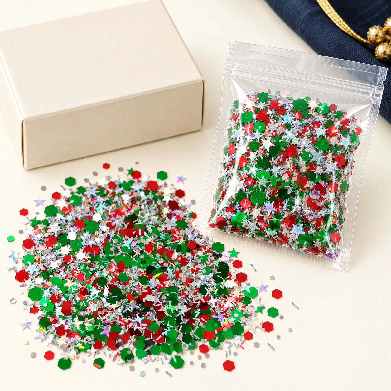 Christmas Red Green White Sequin Mix MA246 with illustrative private-label packaging