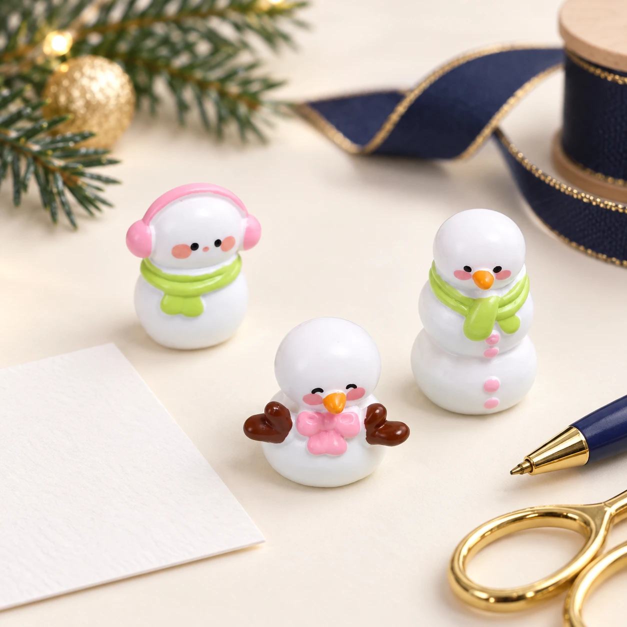 Christmas Snowman Resin Miniatures RW002497 in an illustrative craft workspace