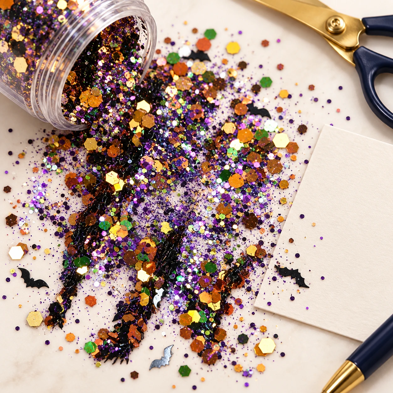 Dark Multicolor Chunky Glitter Mix MA170 in an illustrative craft workspace