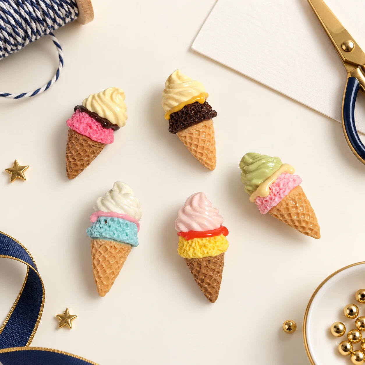 Double Scoop Ice Cream Resin Charms RW001380 in an illustrative craft workspace