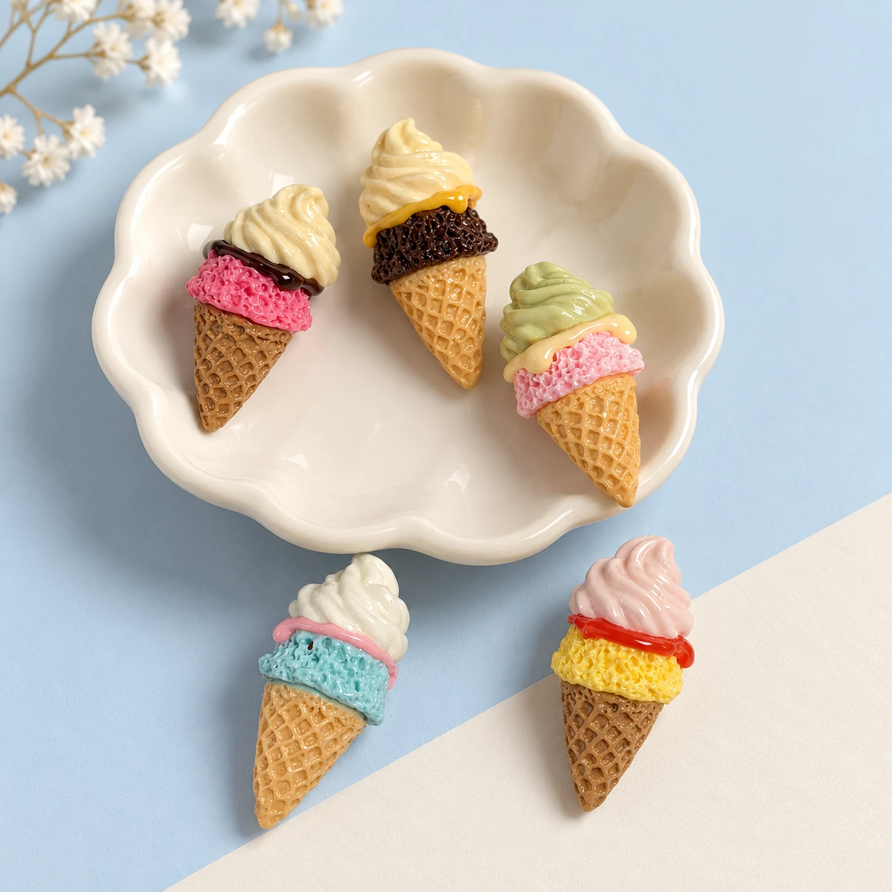 Double Scoop Ice Cream Resin Charms RW001380 displayed for assortment selection