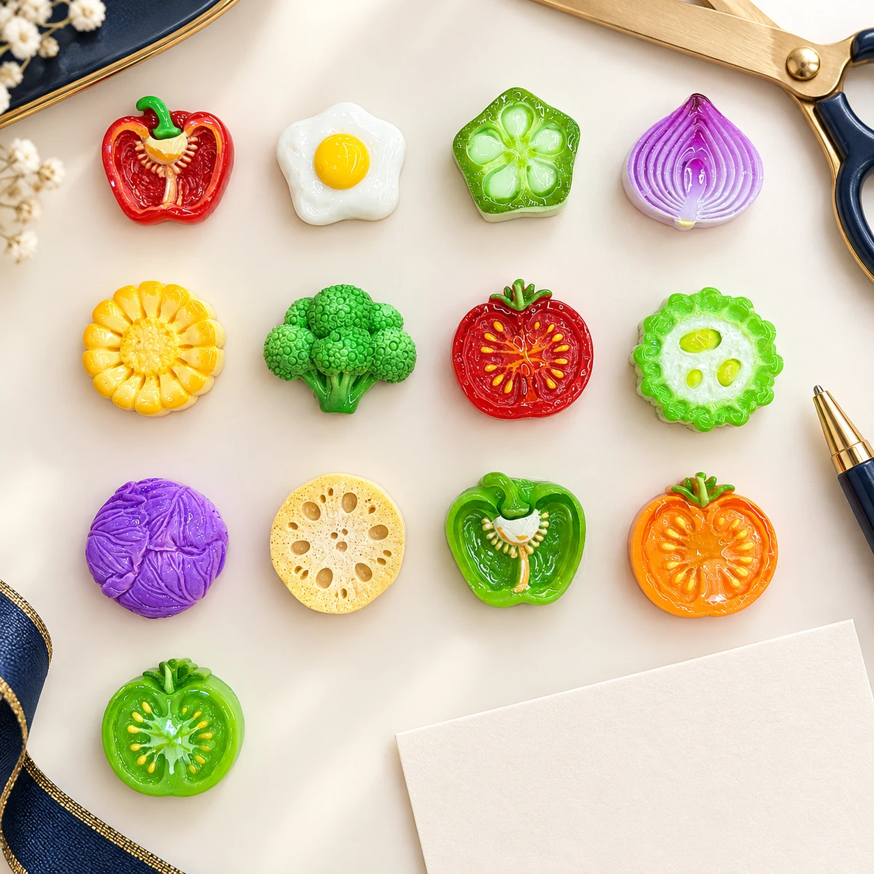 Fruit and Vegetable Slice Resin Assortment RW004682 in an illustrative craft workspace