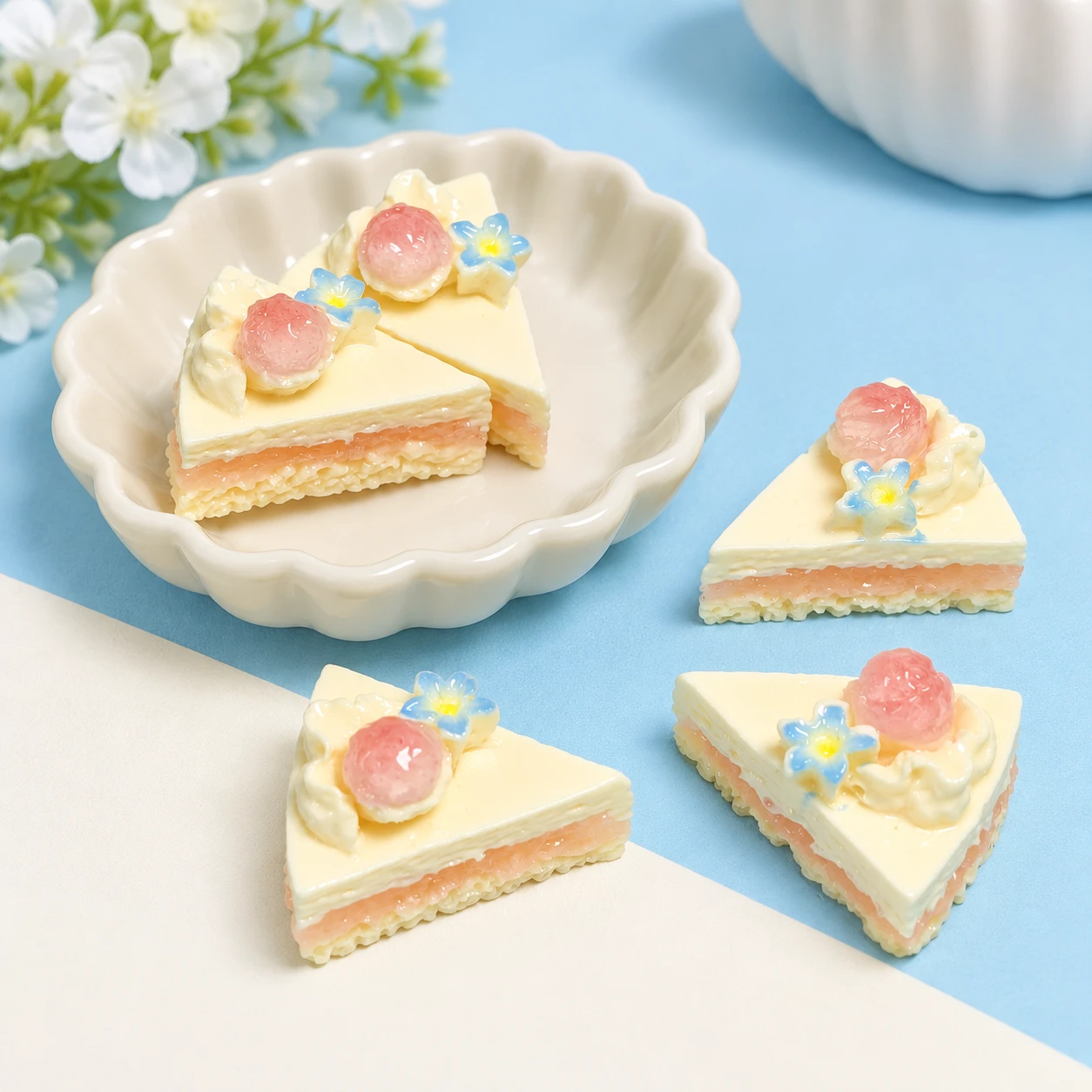 Fruit-Topped Triangle Cake Resin Charms RW002079 displayed for assortment selection
