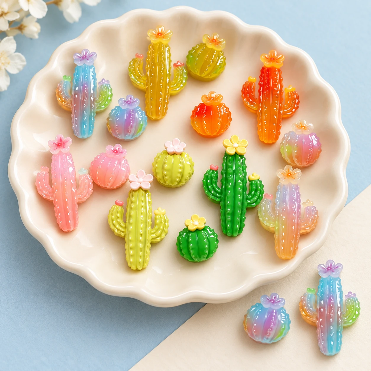 Glitter Cactus Resin Charms RW0024009 displayed for assortment selection