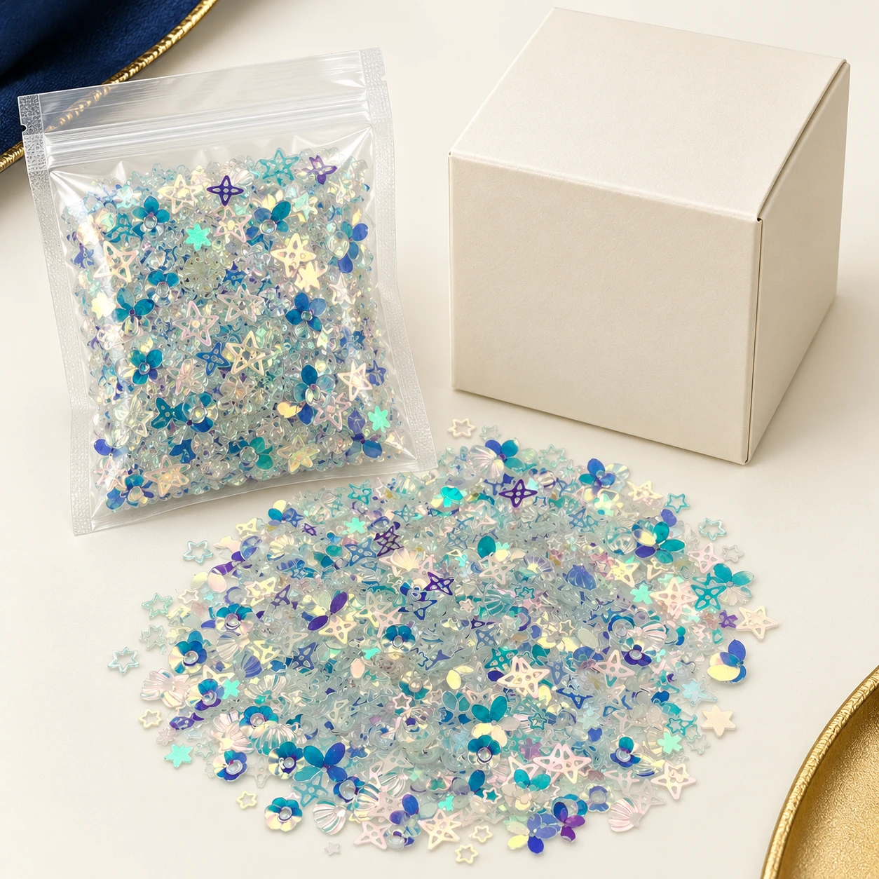 Gold Teal Iridescent Glitter Mix MA172 with illustrative private-label packaging