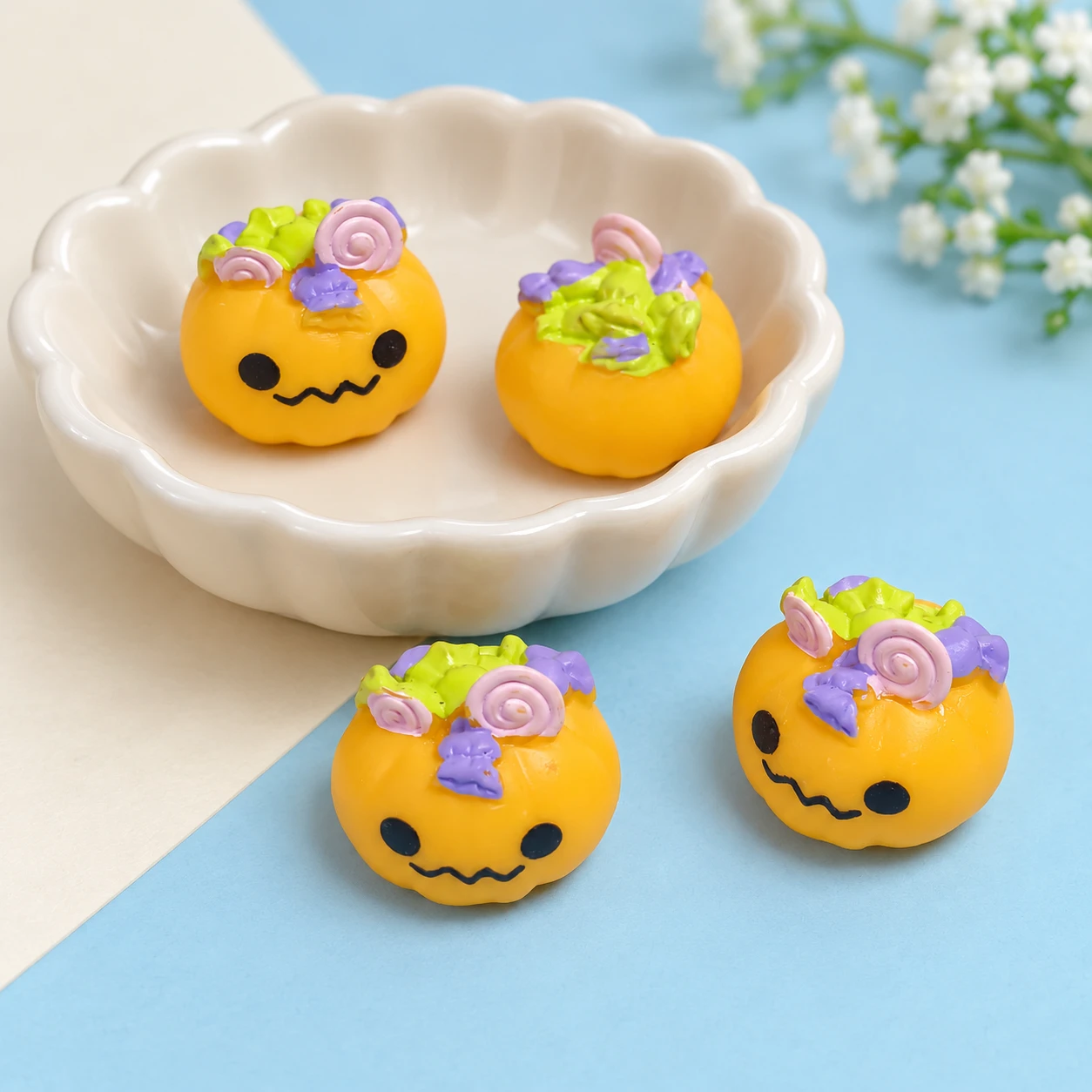 Halloween Candy Pumpkin Resin Charms RW001917 displayed for assortment selection