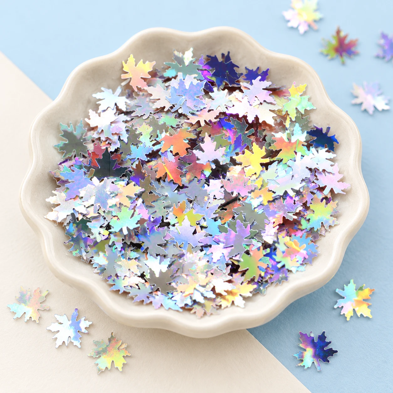 Holographic Maple Leaf Sequins MA129 displayed for assortment selection