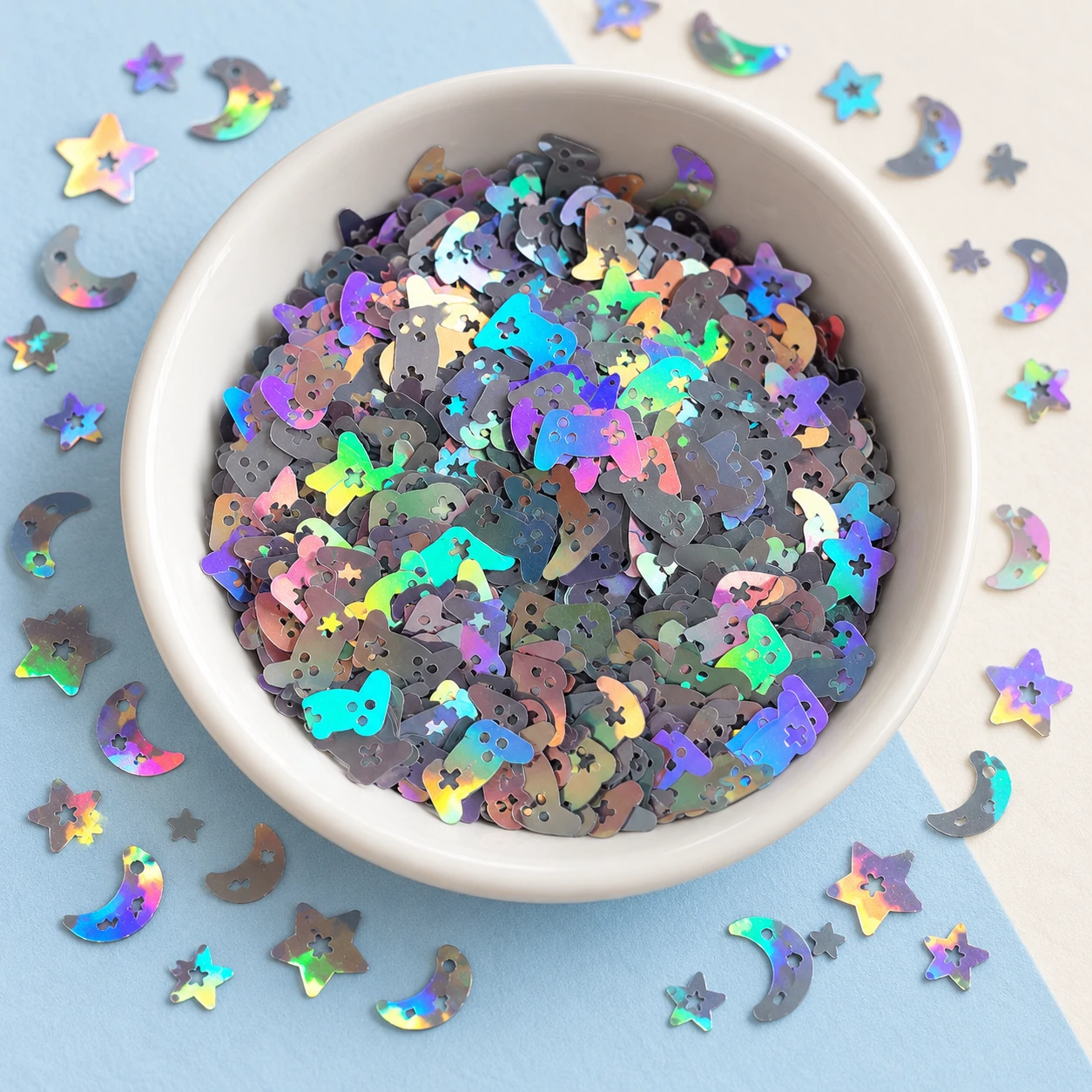 Holographic Star and Moon Sequin Mix MA293 displayed for assortment selection