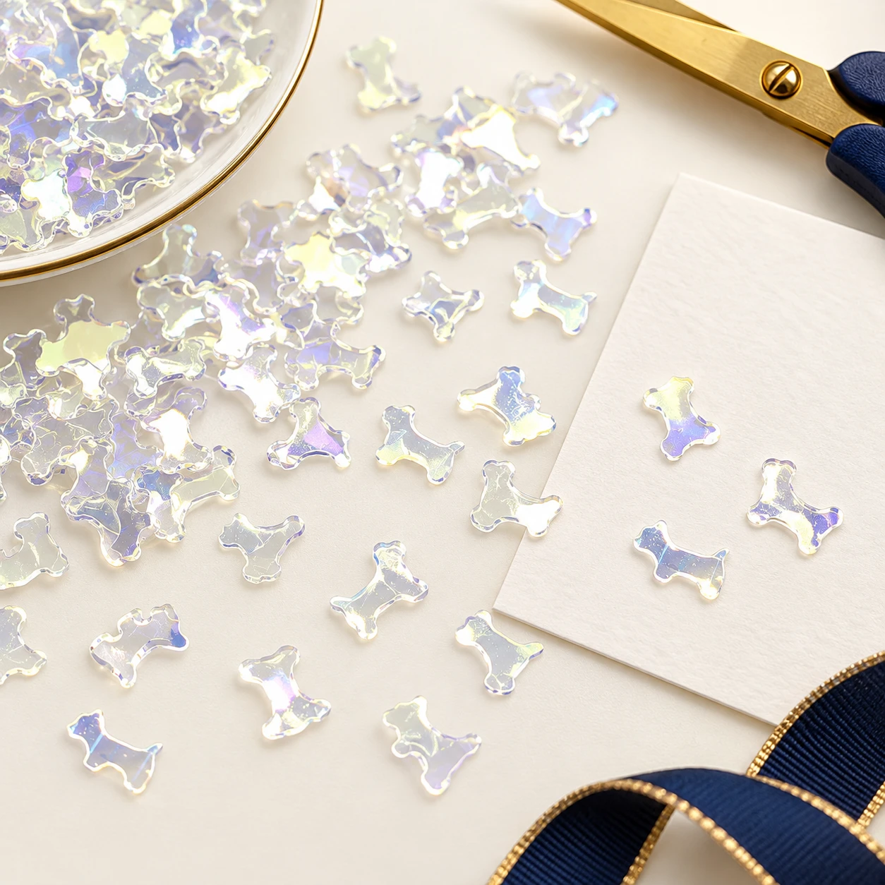 Iridescent Dog Silhouette Sequins MA080 in an illustrative craft workspace