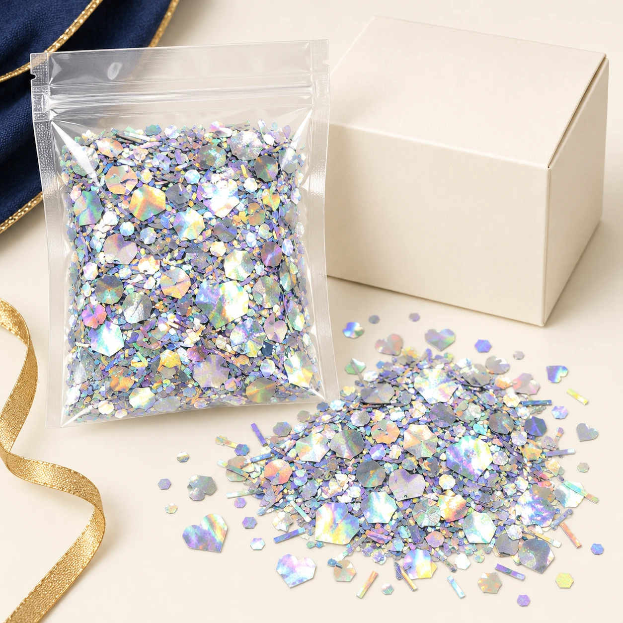 Iridescent Heart and Round Sequin Mix MA120 with illustrative private-label packaging