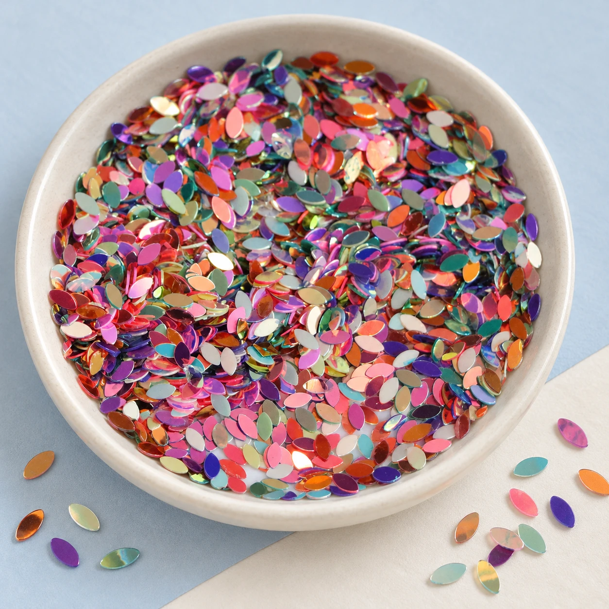 Iridescent Rice-Shaped Sequins MA006 displayed for assortment selection