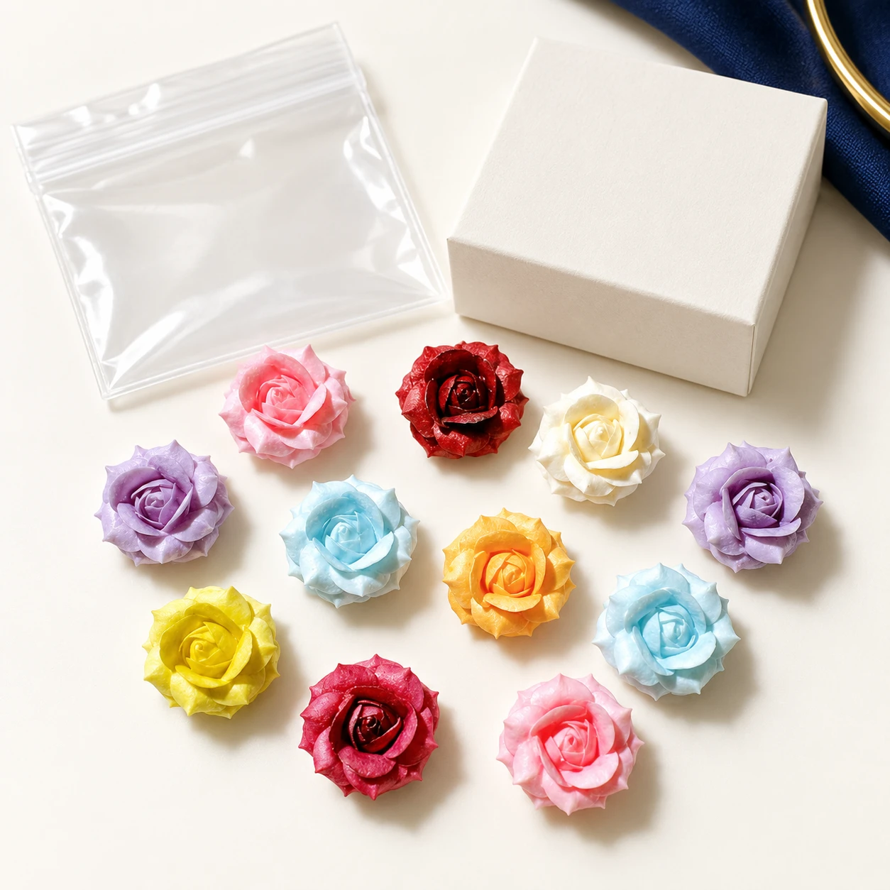 Matte Rose Resin Cabochons RW003311 with illustrative private-label packaging