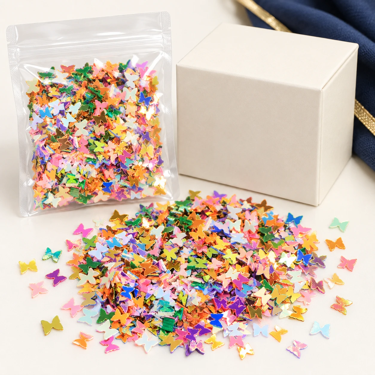 Metallic Bow Tie Sequins MA061 with illustrative private-label packaging