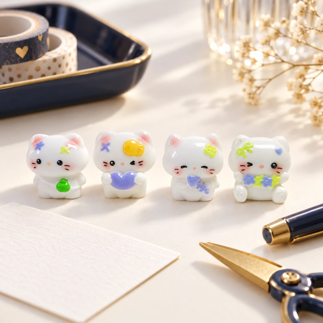 Mini Cat Resin Charms RW002244 in an illustrative craft workspace