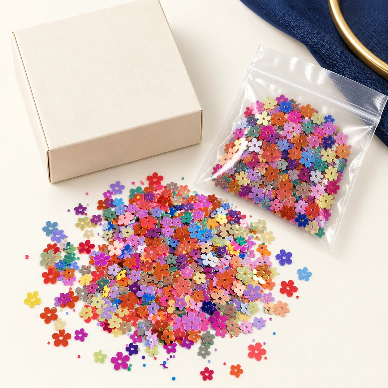 Mini Flat Flower Sequins MA024 with illustrative private-label packaging