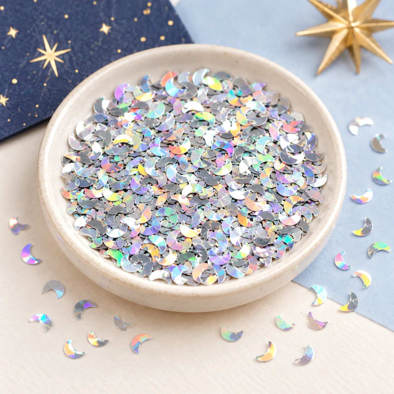 Mini Iridescent Crescent Sequins MA112 displayed for assortment selection