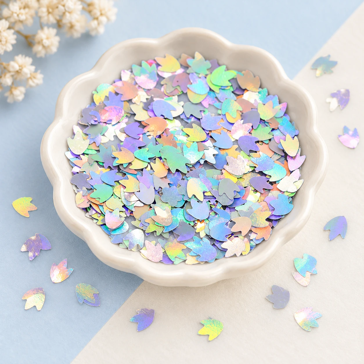 Mini Iridescent Leaf Sequins MA066 displayed for assortment selection