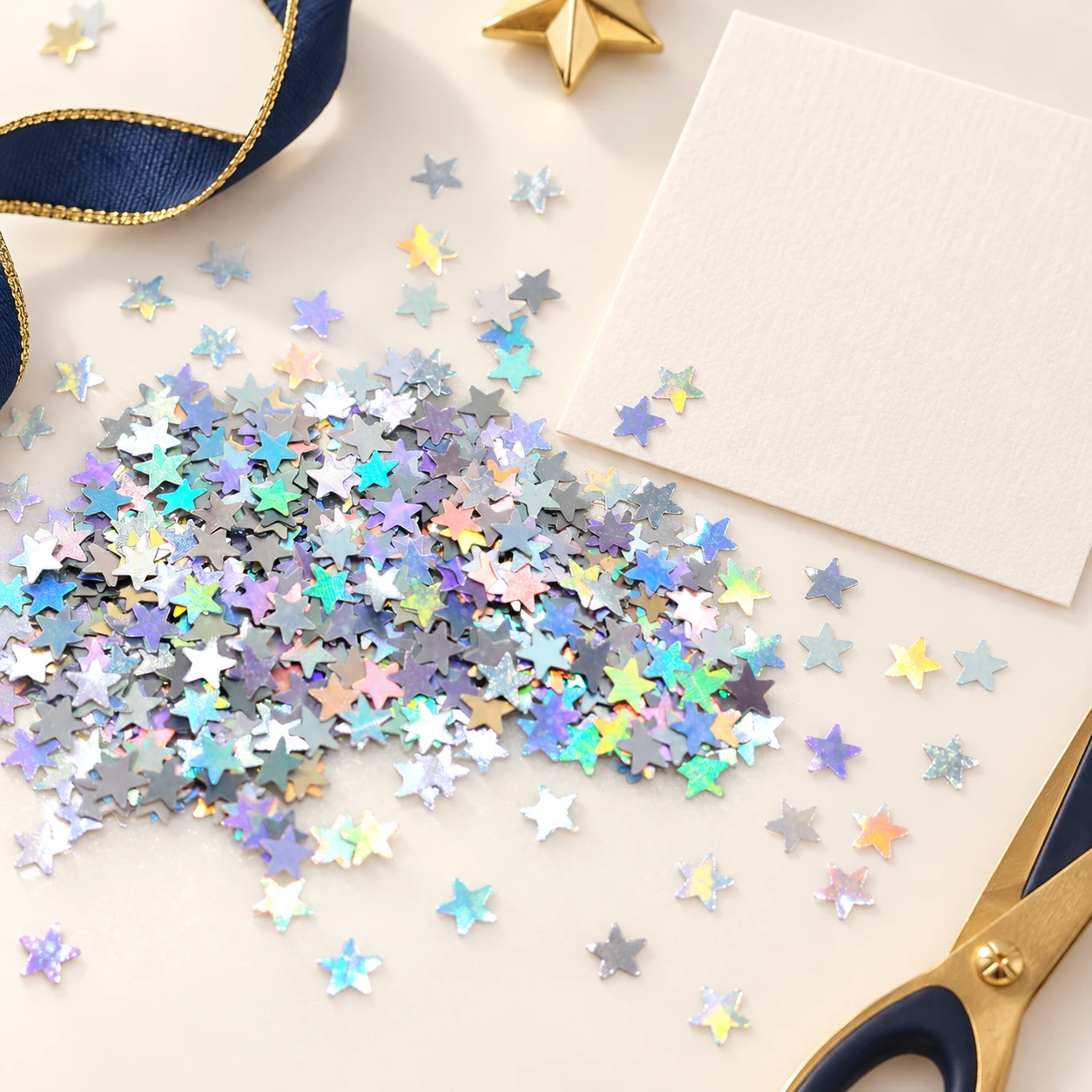 Mini Iridescent Star Sequins MA072 in an illustrative craft workspace