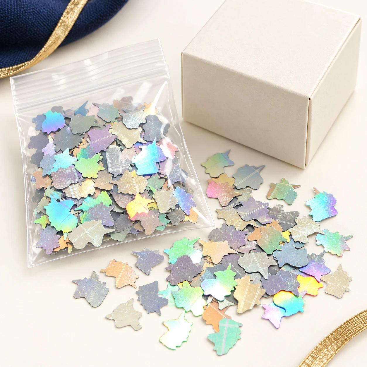 Mini Iridescent Unicorn Sequins MA104 with illustrative private-label packaging
