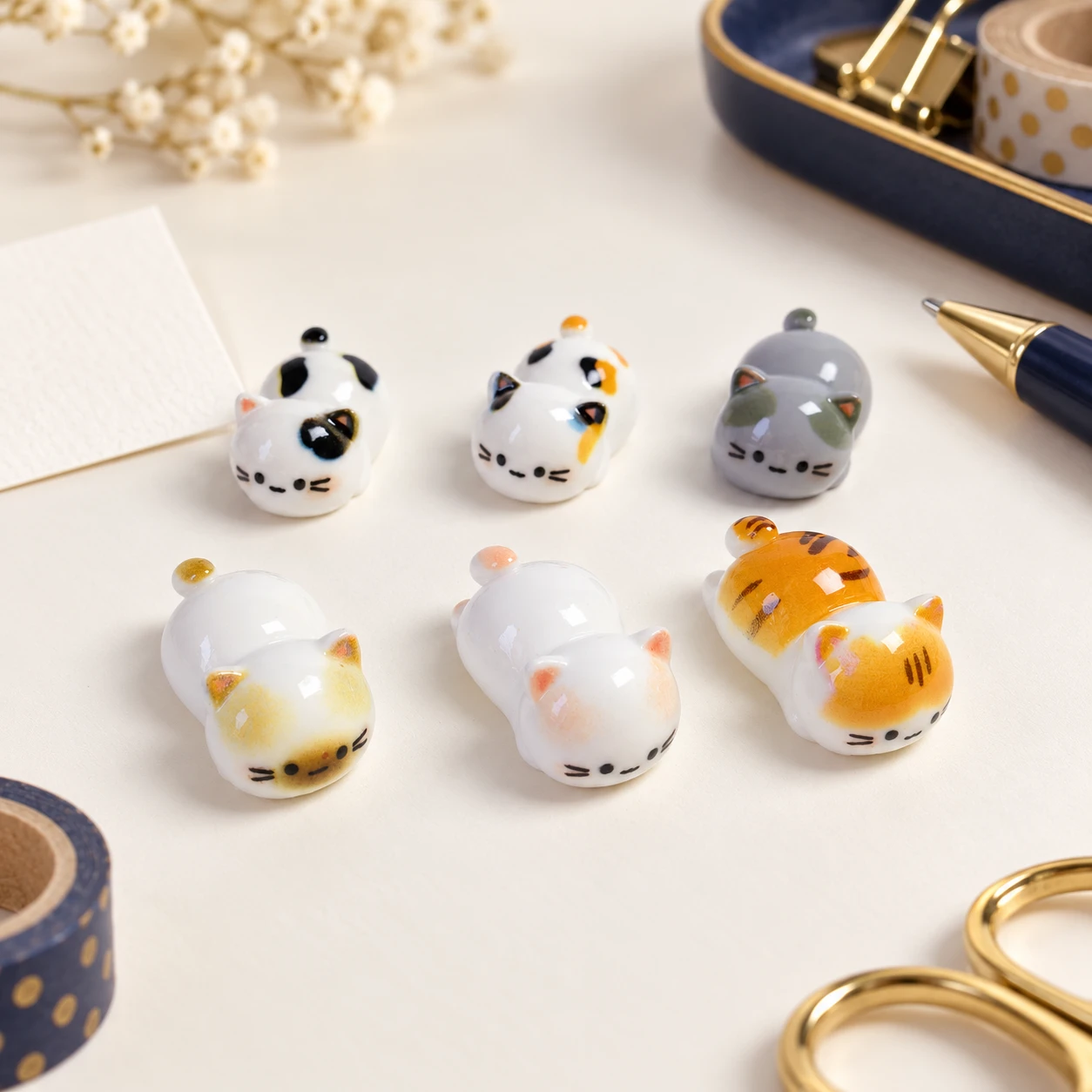 Mini Spotted Cat Resin Figures RW003280 / RW26717 in an illustrative craft workspace
