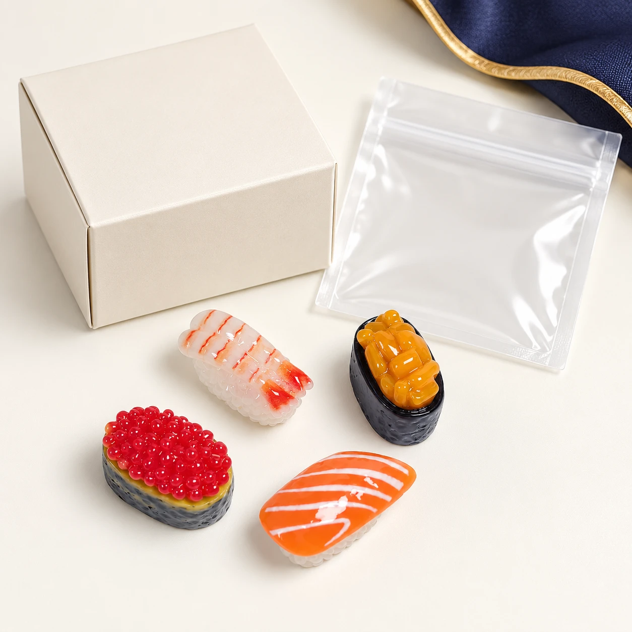 Mini Sushi Resin Charms RW00998 with illustrative private-label packaging