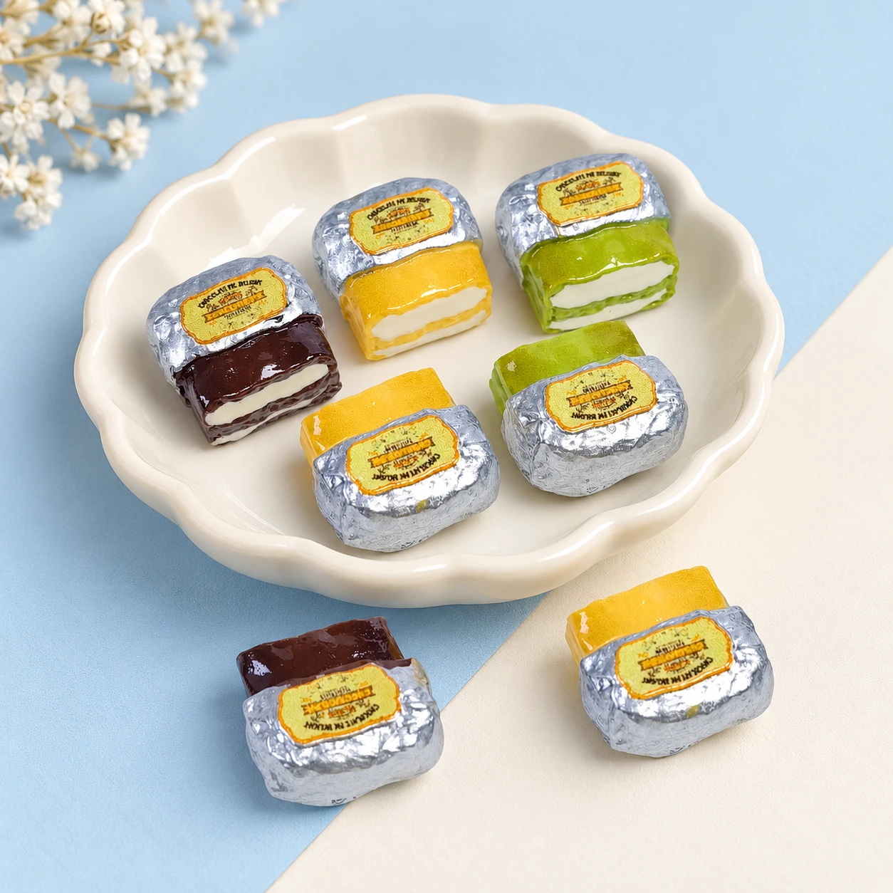 Mini Wrapped Chocolate Resin Charms RW001991 displayed for assortment selection