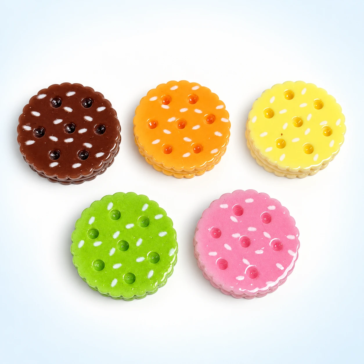 Mixed Cookie Resin Cabochons RW001406 on a clean light studio background