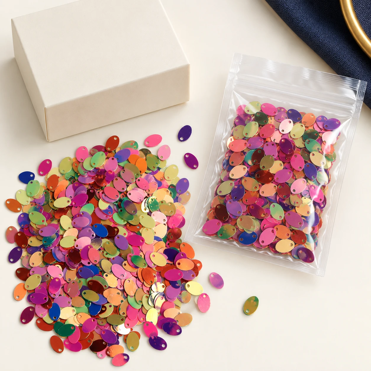 Multicolor Flat Disc Sequins MA018 with illustrative private-label packaging