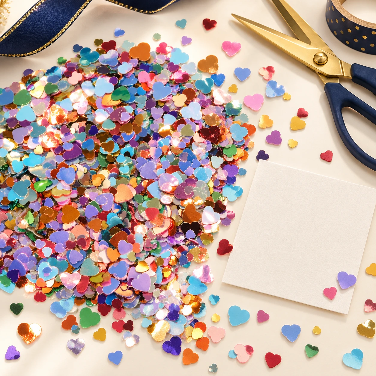 Multicolor Heart Confetti Mix MA136 in an illustrative craft workspace