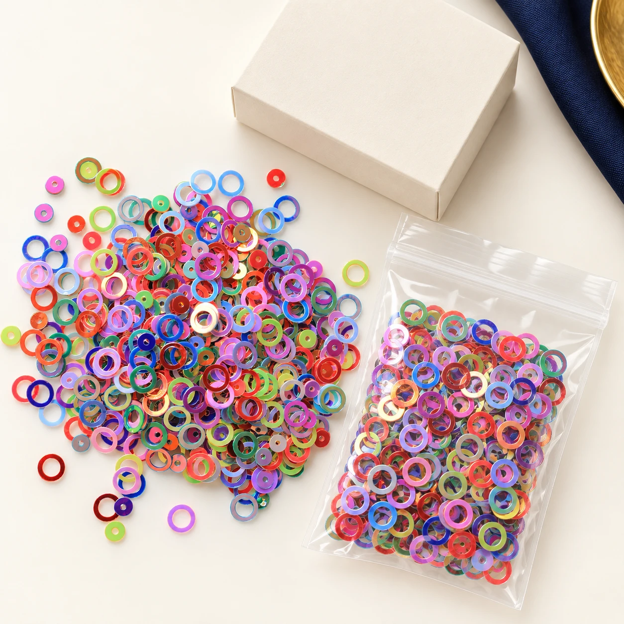 Multicolor Hollow Ring Sequins MA022 with illustrative private-label packaging