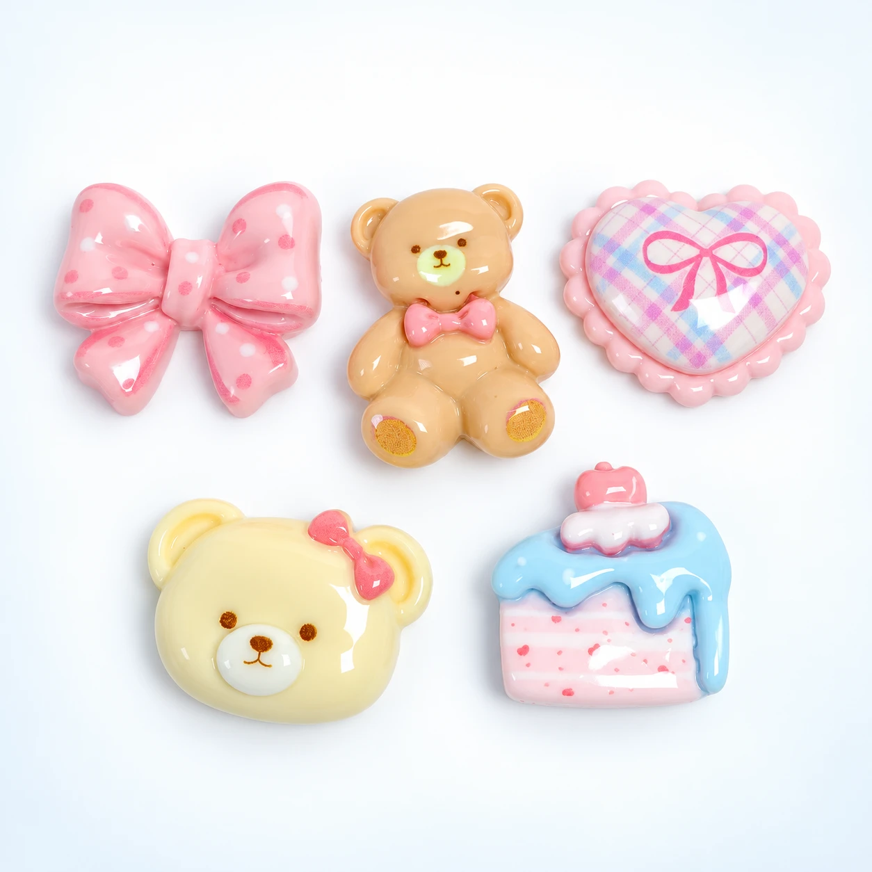 Pastel Bear Bow and Heart Resin Assortment RW002022 on a clean light studio background