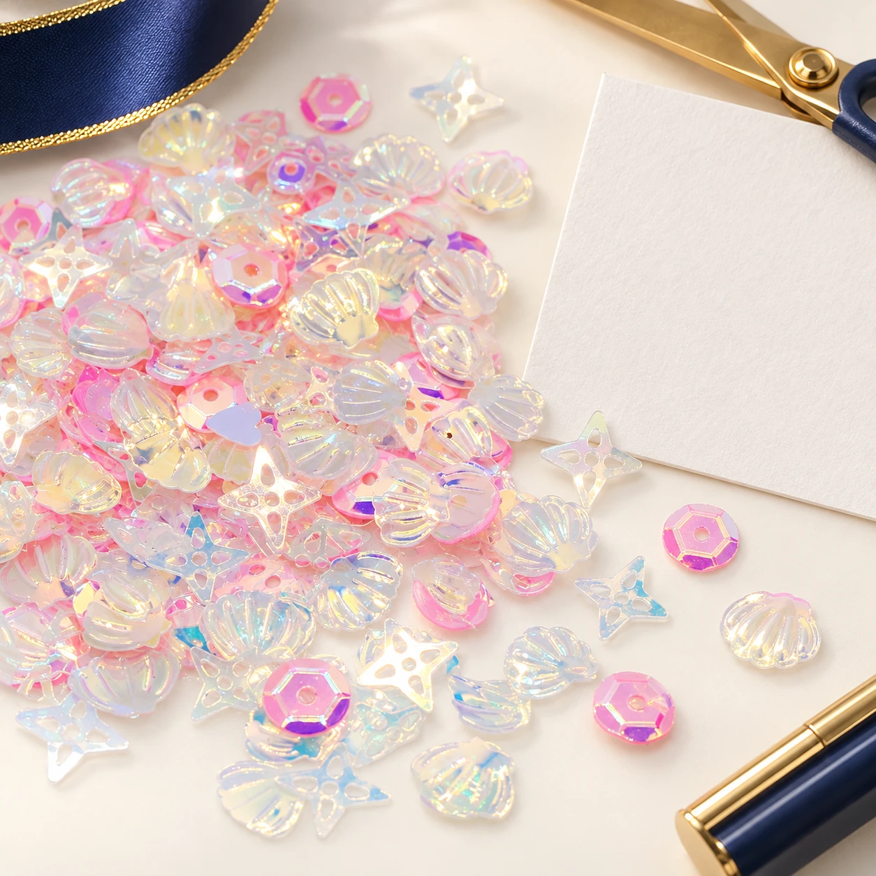 Pastel Cupped Sequin Mix MA095 in an illustrative craft workspace