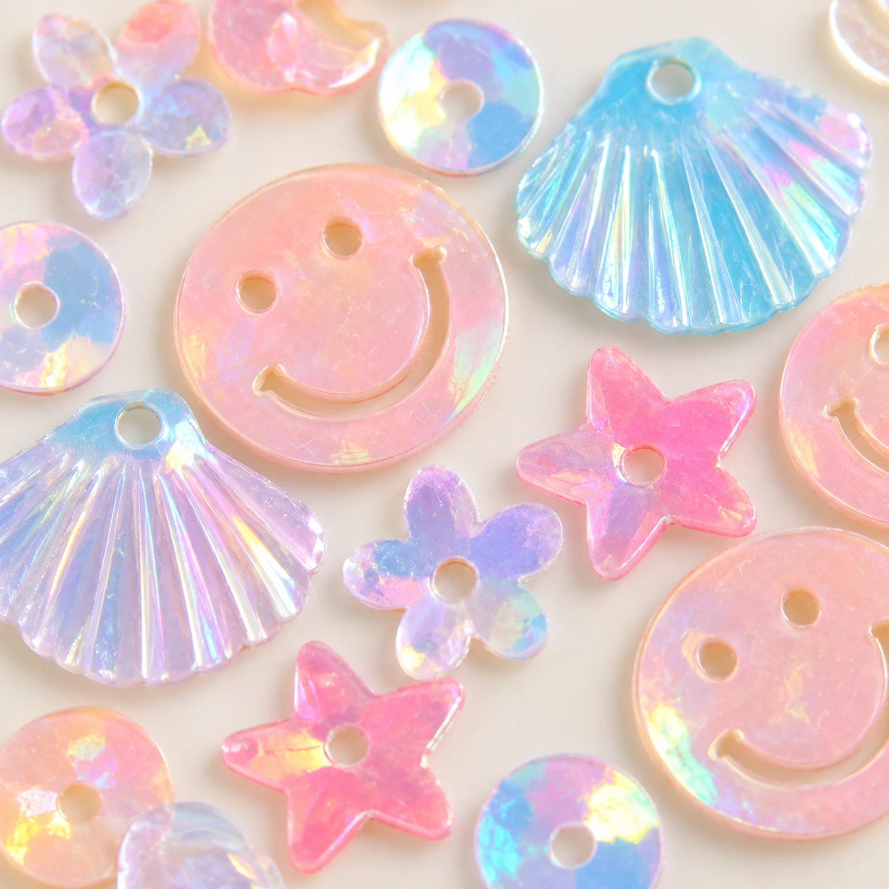 Pastel Iridescent Smiley Face Sequins MA184 close-up showing the decorative shape and finish