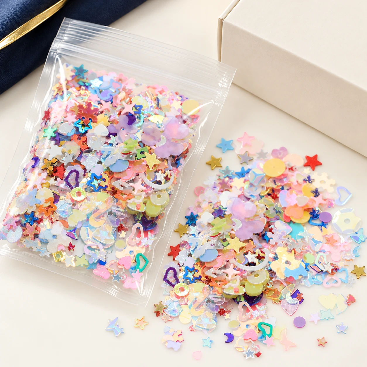 Pastel Mixed Craft Sequins MA092 with illustrative private-label packaging