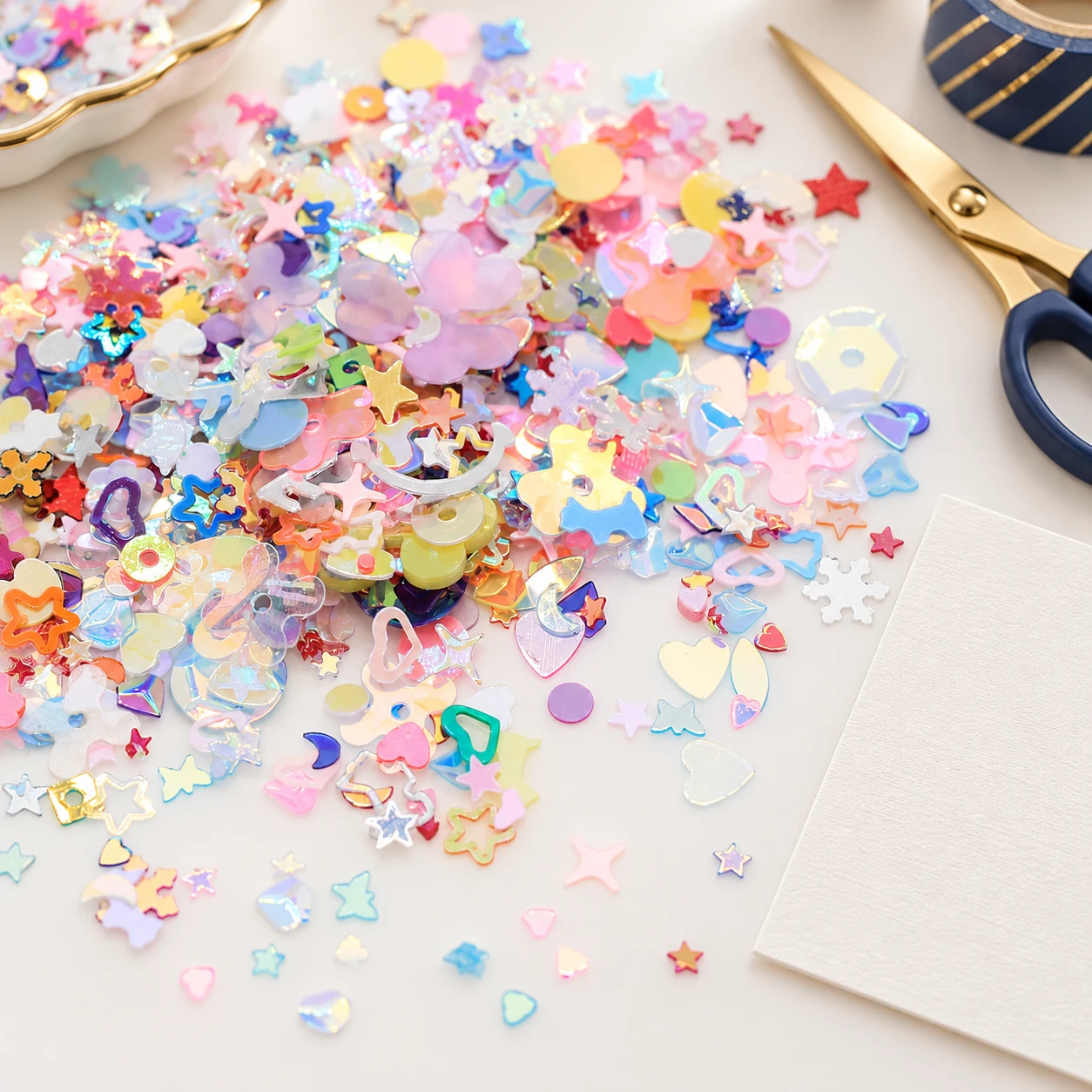Pastel Mixed Craft Sequins MA092 in an illustrative craft workspace
