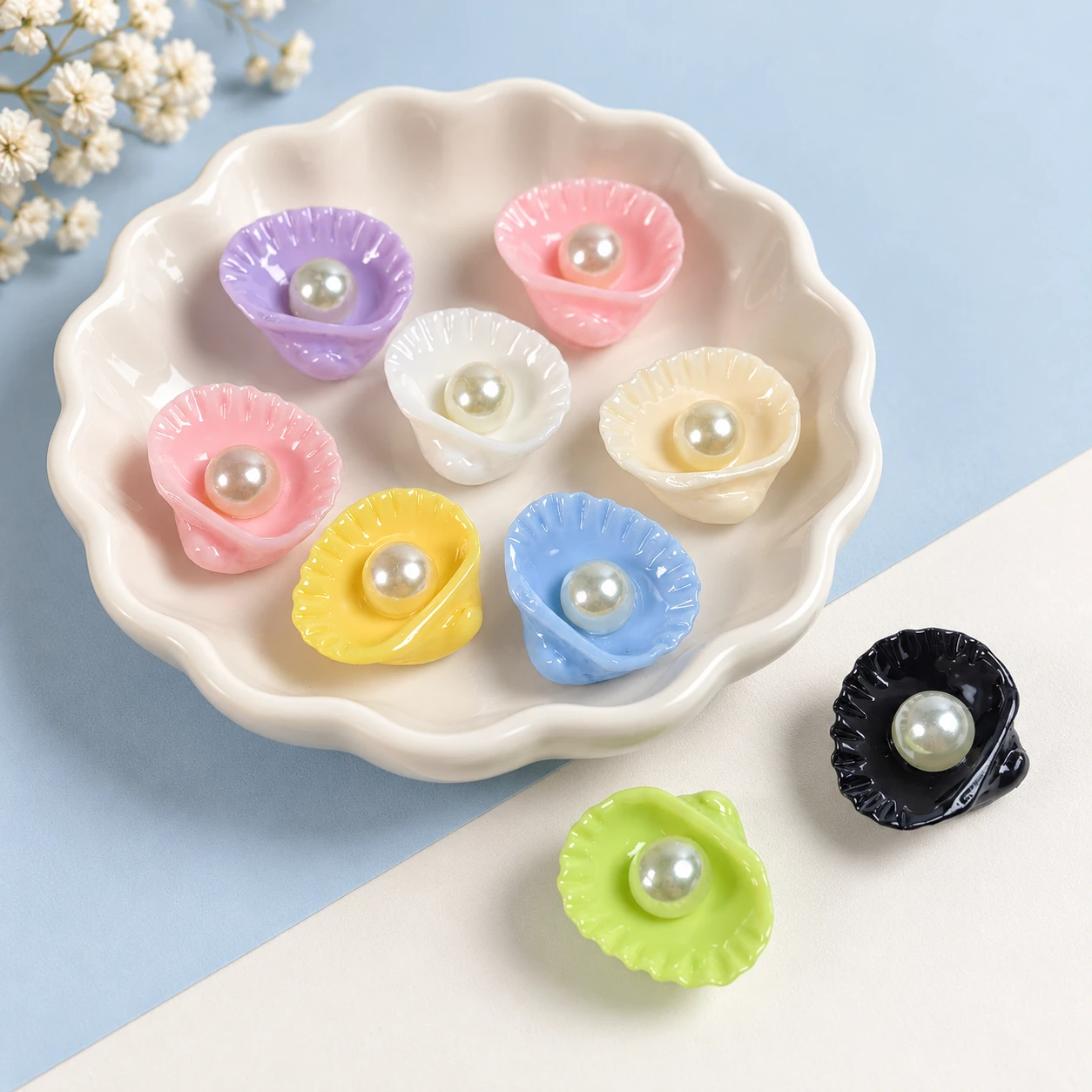 Pearl Shell Resin Charms RW001392 displayed for assortment selection