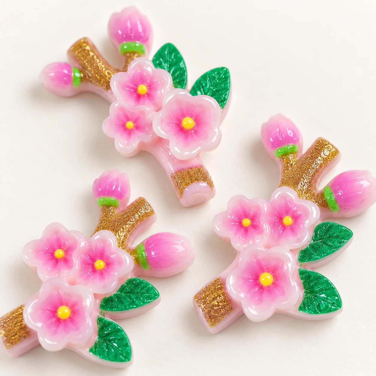 Pink Blossom Branch Resin Charms RW001862 close-up showing the decorative shape and finish