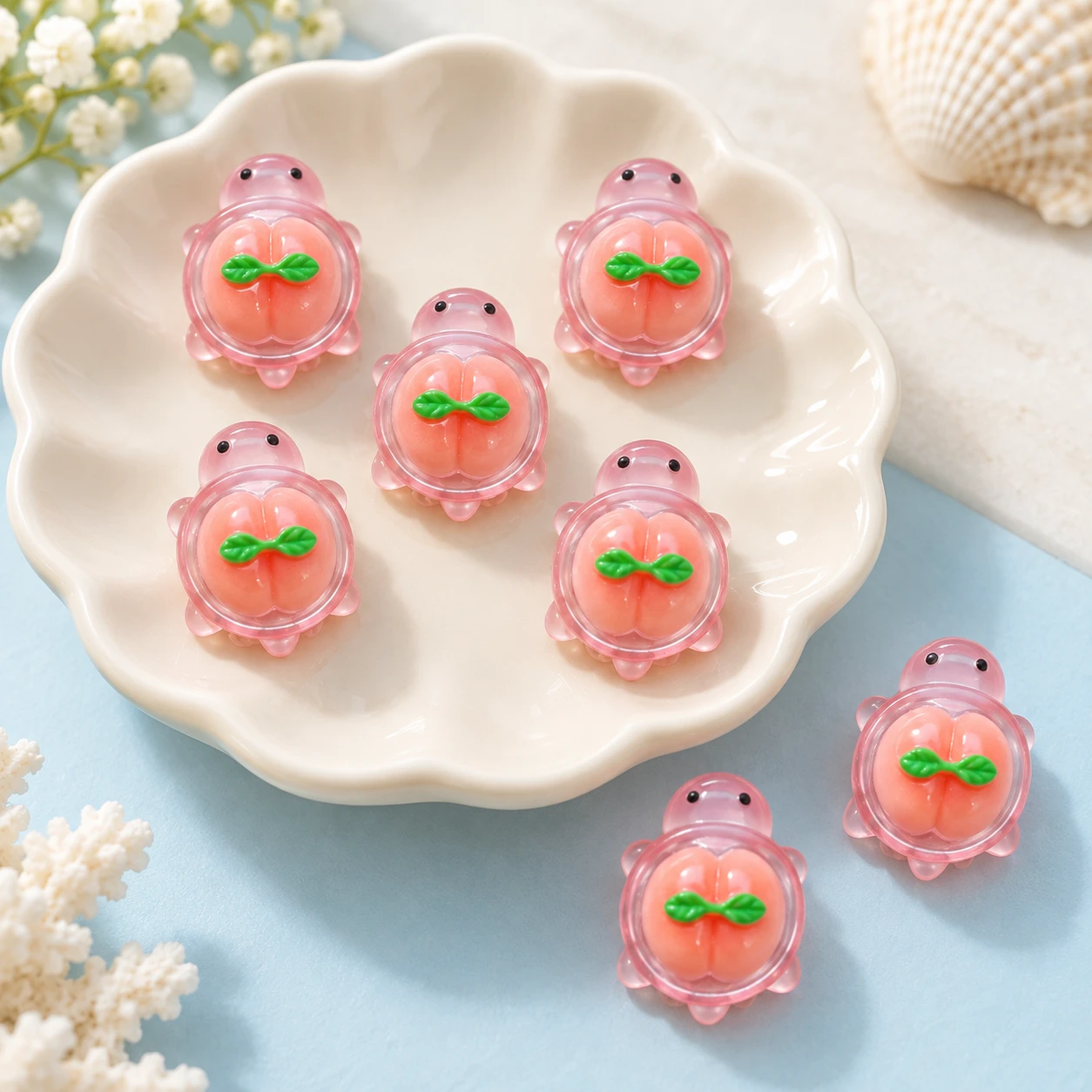 Pink Peach Turtle Resin Charms RW003390 displayed for assortment selection