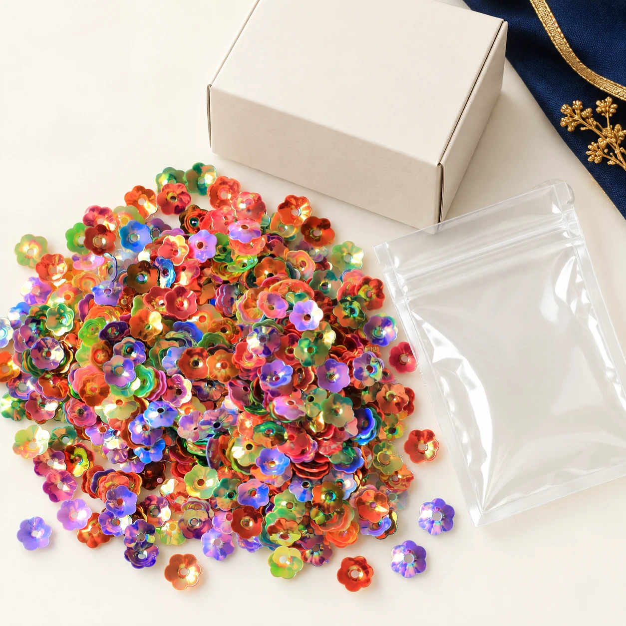 PVC Flower Cup Sequins MA023 with illustrative private-label packaging