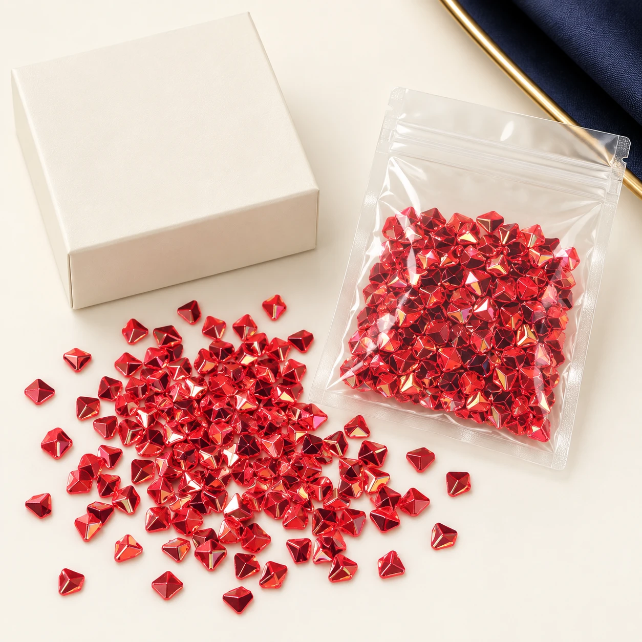 Red Faceted Diamond Sequins MA008 with illustrative private-label packaging