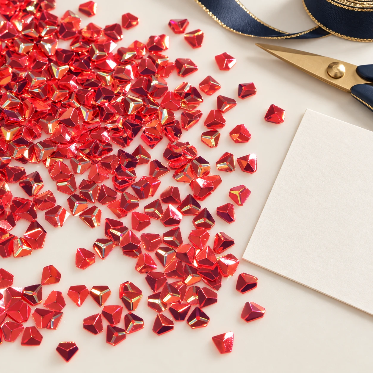 Red Faceted Diamond Sequins MA008 in an illustrative craft workspace