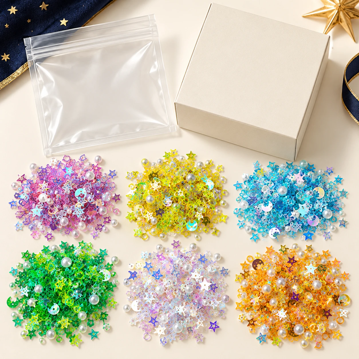 Star and Moon Sequin Color Collection MA302 with illustrative private-label packaging