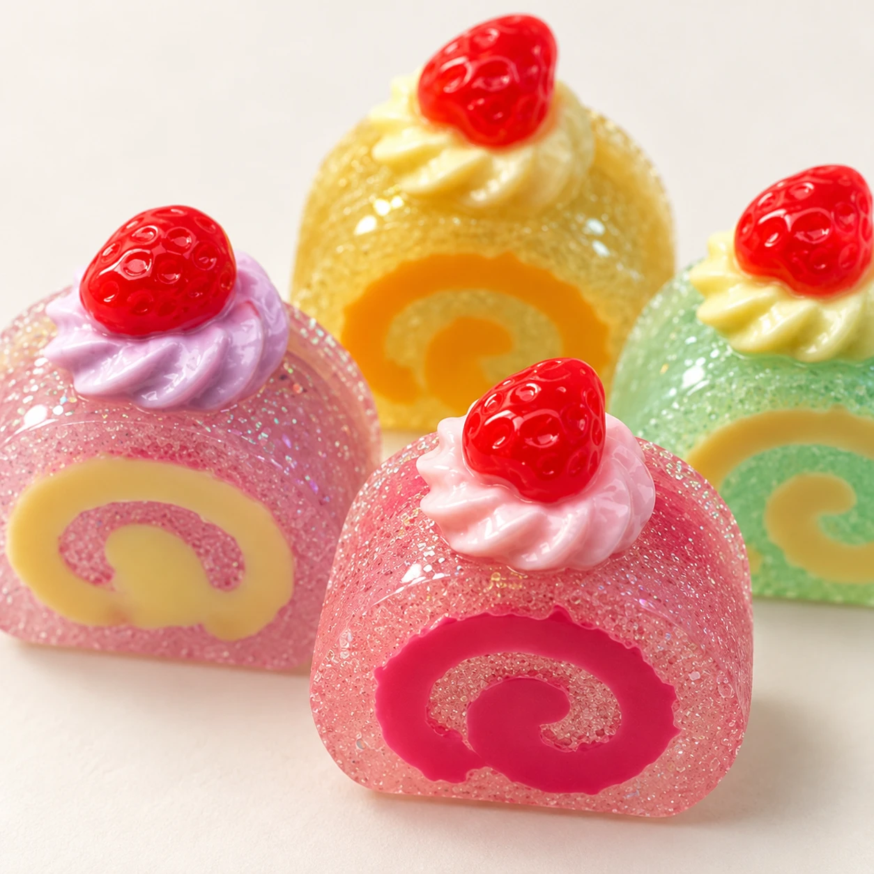 Strawberry Swiss Roll Resin Charms RW002718 close-up showing the decorative shape and finish